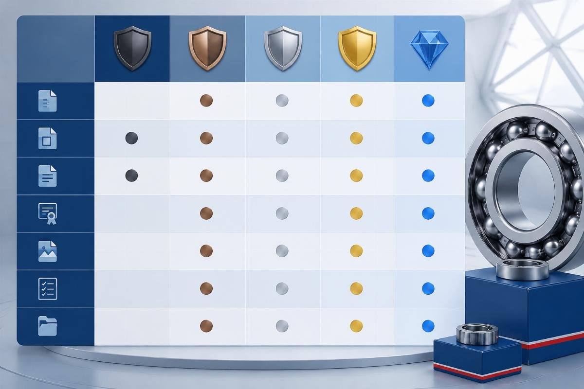 Price comparison matrix showing authorization tier versus documentation completeness for SKF bearings