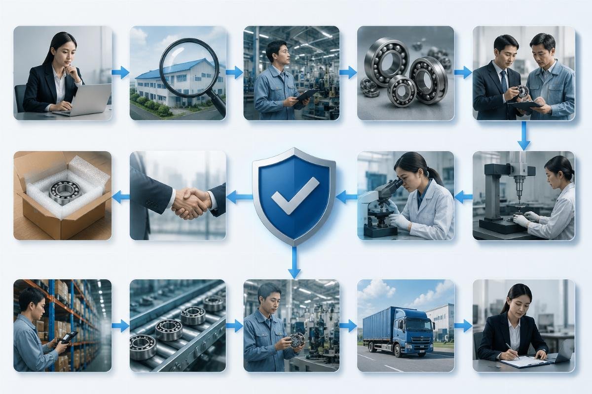 Procurement audit checklist flowchart for verifying genuine SKF bearing suppliers