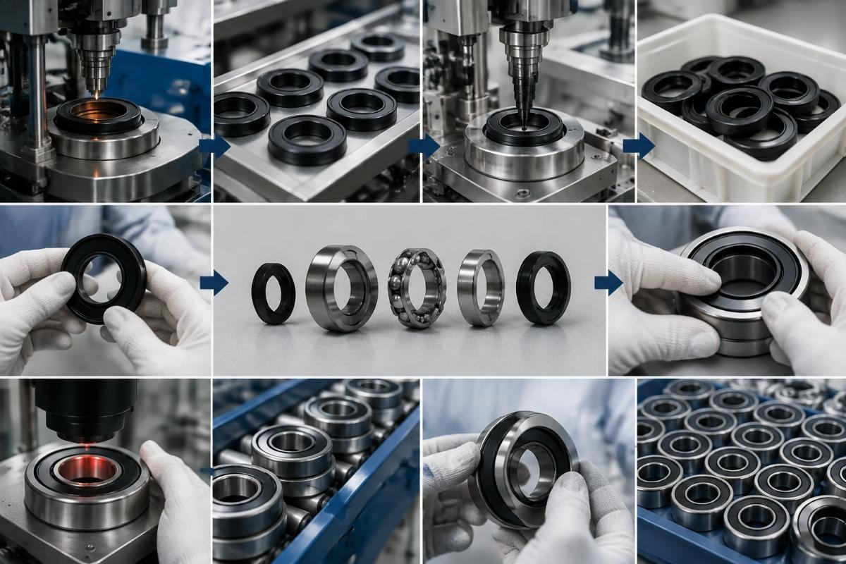 Production workflow showing custom seal integration into bearing assembly with quality control checkpoints Custom Bearing Seal Manufacturing Process