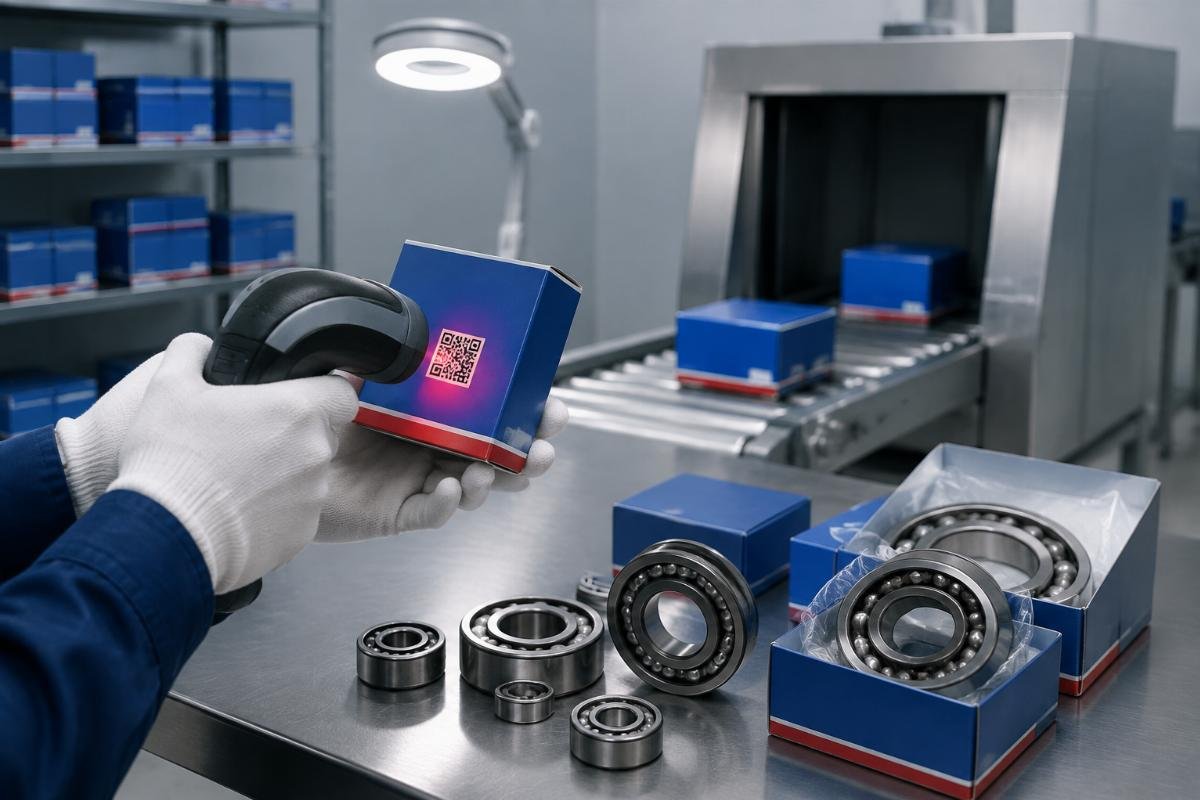 QR code scanning and packaging inspection process for SKF bearing authentication