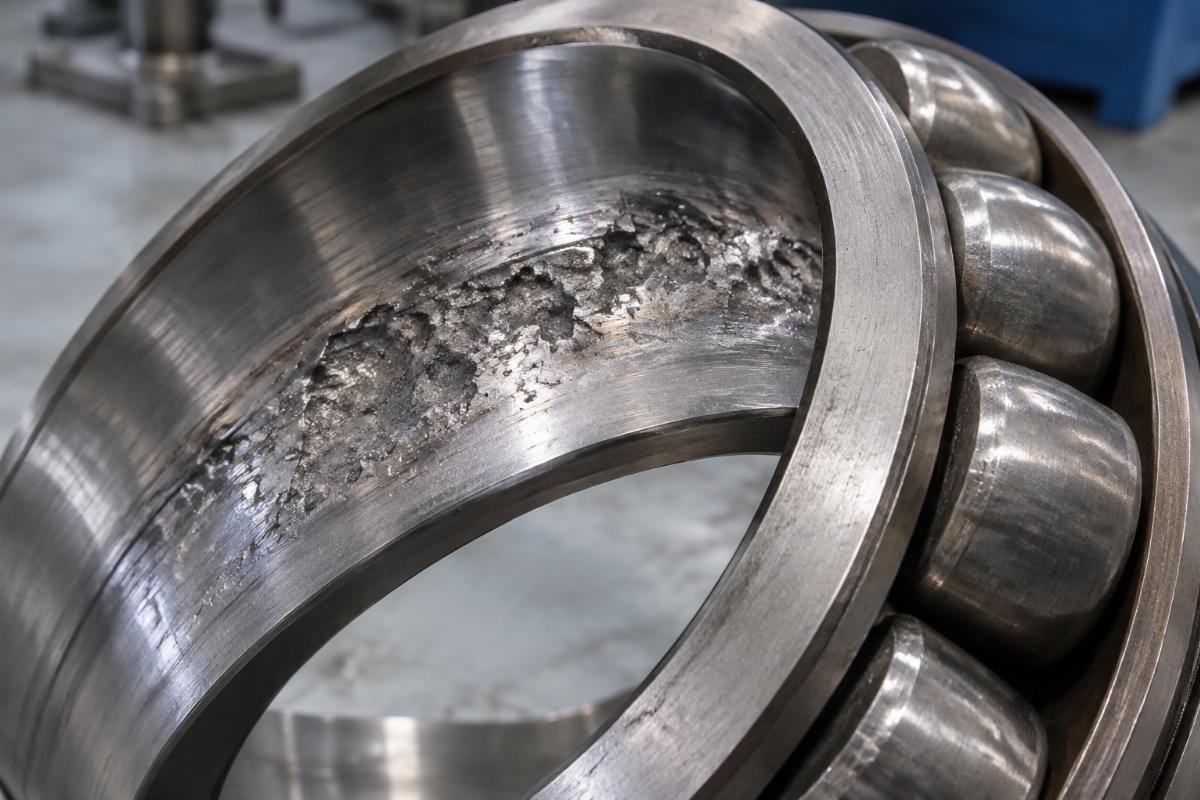 Raceway spalling damage on a spherical roller bearing inner ring