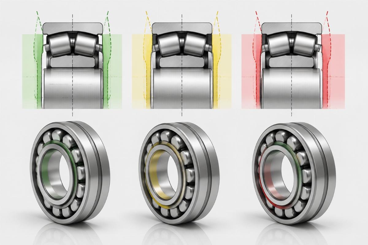 Radial internal clearance band comparison diagram showing CN C3 C4 zones for spherical roller bearings
