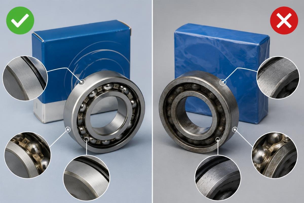 Red flags comparison showing genuine versus counterfeit KOYO bearing indicators