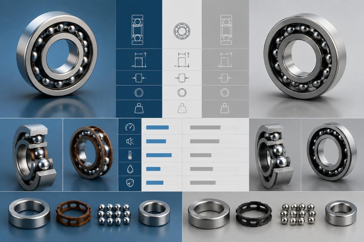 Side-by-side dimensional and parameter comparison matrix for NSK and SKF deep groove ball bearings