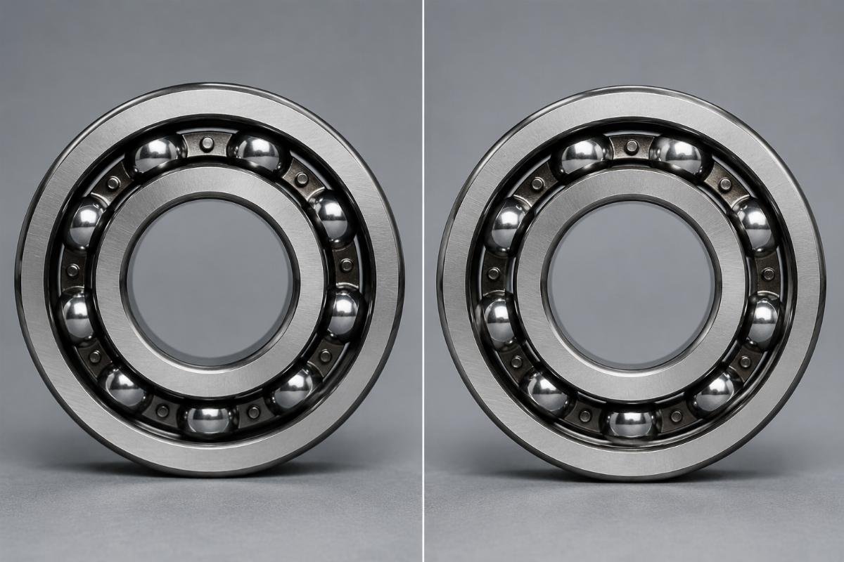 Side-by-side view of authentic NSK bearing model number etching with correct suffix format