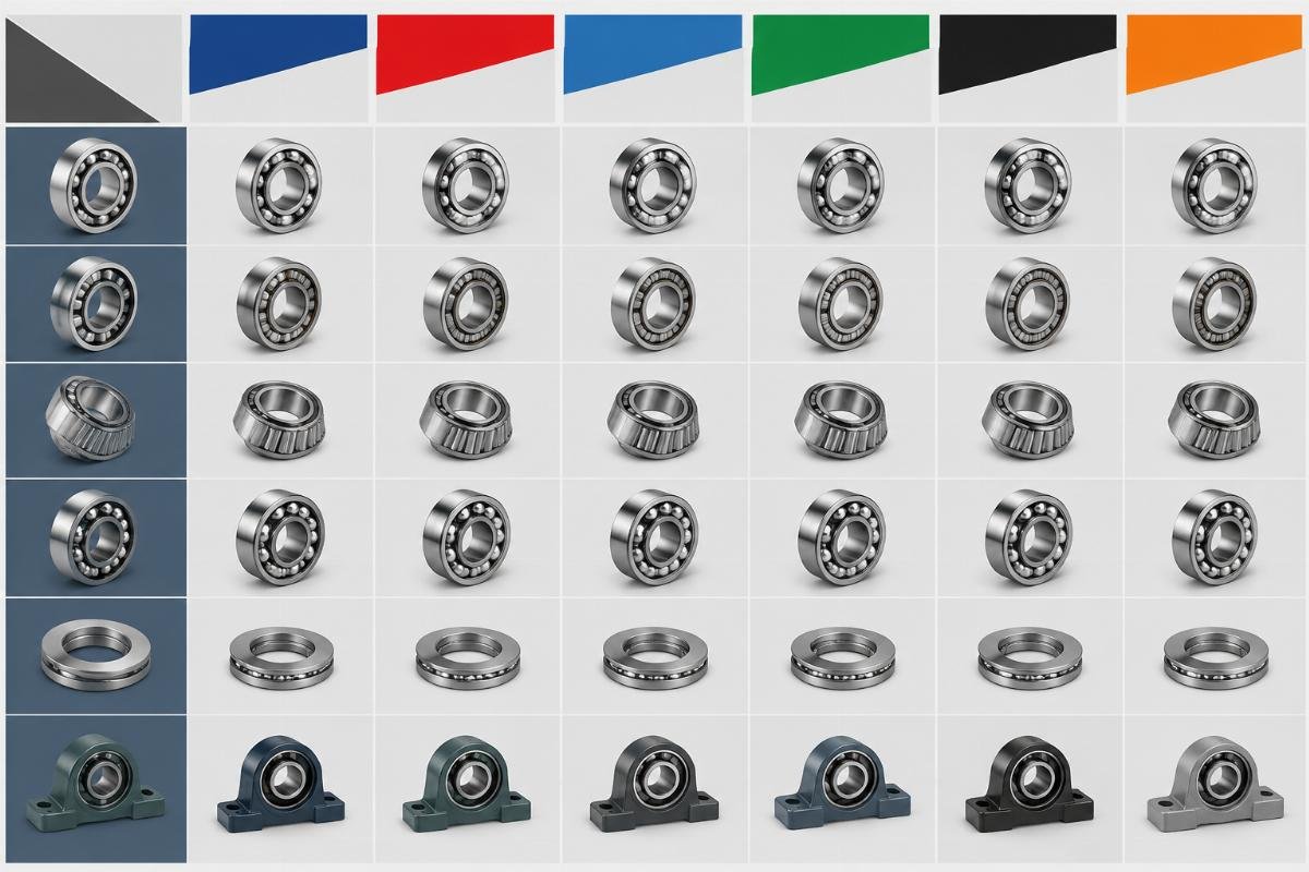 Six-brand bearing cross-reference comparison chart for industrial procurement