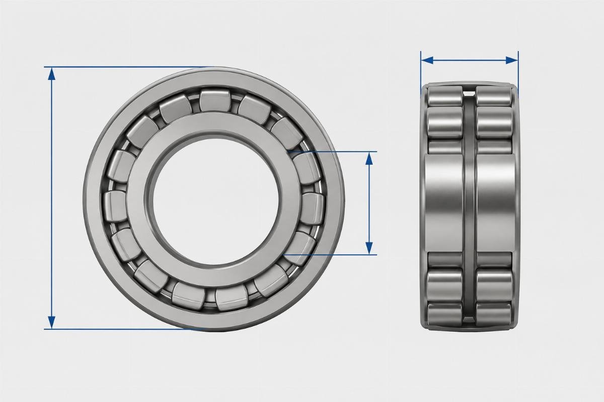 SKF 22206 spherical roller bearing dimension diagram showing bore, OD, and width