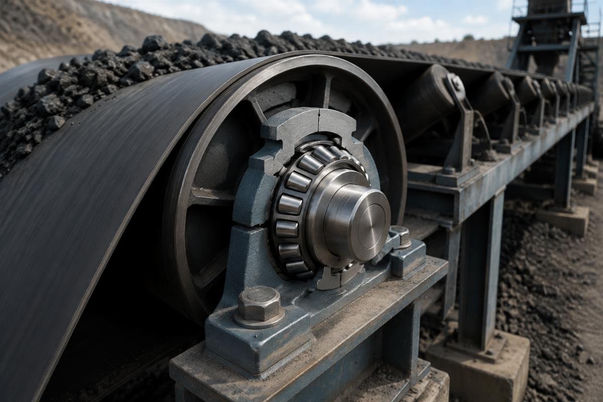 SKF 30206 tapered roller bearing installed in a belt conveyor drive pulley