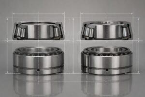 SKF 32210 and Timken 32210 side-by-side dimension overlay showing identical outer envelope