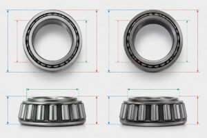 SKF 32210 and Timken 32210 side-by-side dimension overlay showing identical outer envelope