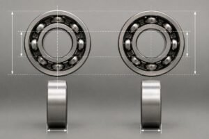 SKF 6205 and Timken 205K side-by-side dimensional comparison showing identical bore, OD, and width