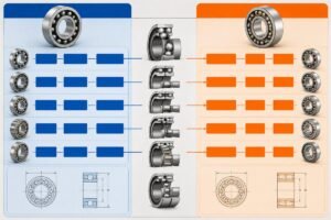 SKF and Timken bearing designation comparison chart showing metric vs inch-based numbering logic