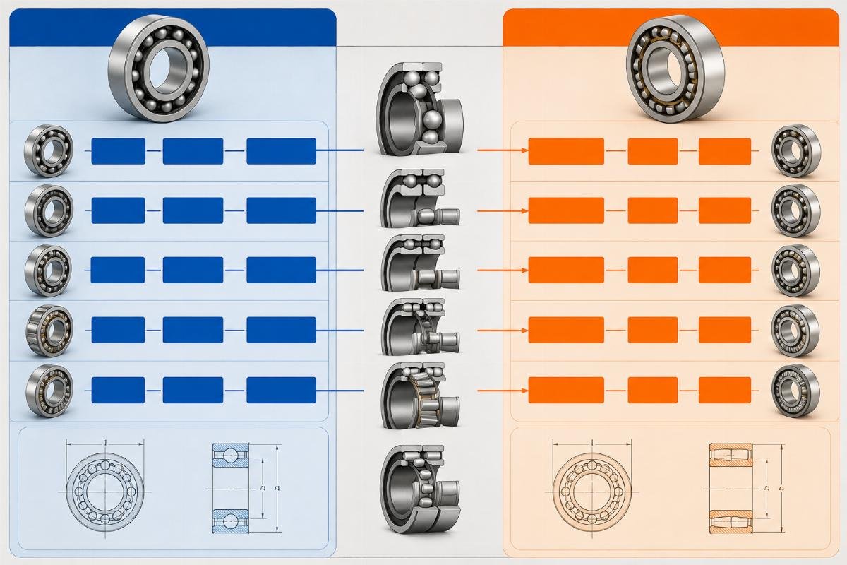 SKF and Timken bearing designation comparison chart showing metric vs inch-based numbering logic