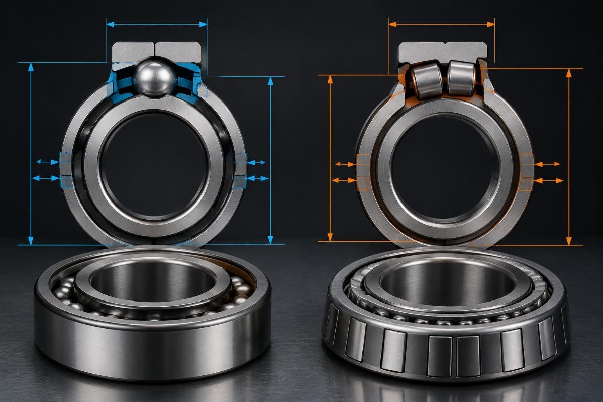 SKF and Timken bearings side by side with dimension and clearance markings highlighted