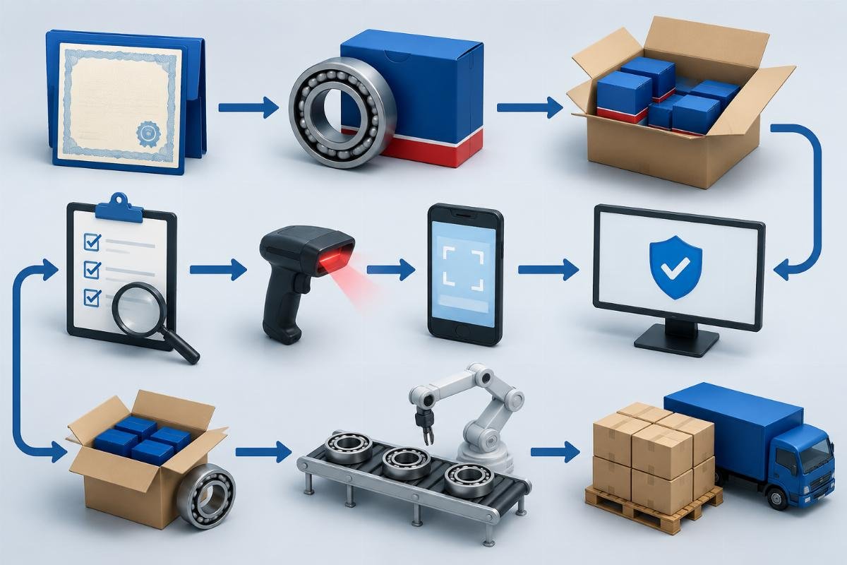 SKF bearing origin certificate and dispatch code cross-check workflow diagram