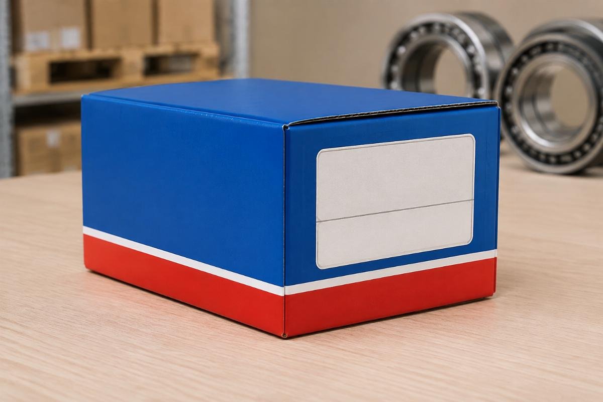SKF bearing outer carton showing origin label and batch code layout for verification