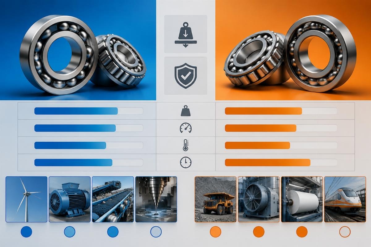 SKF Explorer vs Timken Premium Series bearing comparison matrix showing load capacity and application fit