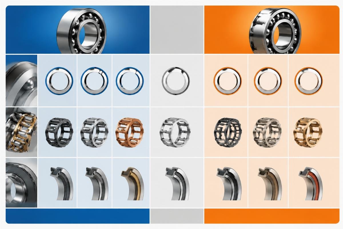 SKF Timken cross-reference suffix comparison chart showing clearance, cage, and seal code differences