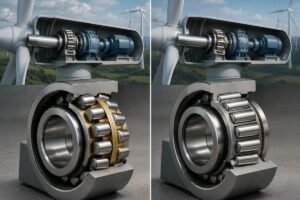 SKF vs Timken bearings wind turbine main shaft comparison showing spherical roller versus tapered roller architecture