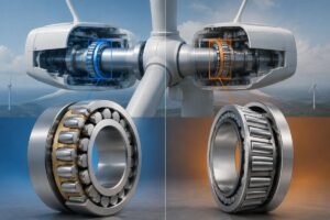 SKF vs Timken bearings wind turbine main shaft comparison showing spherical roller versus tapered roller architecture
