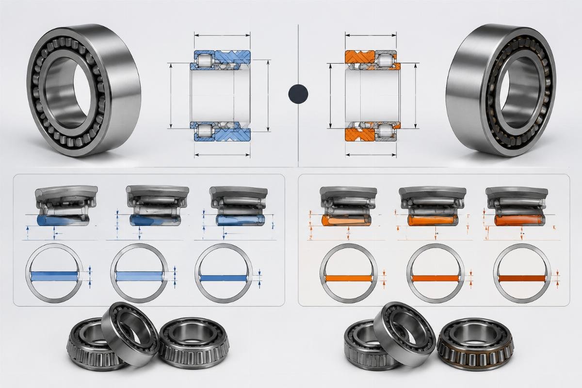 SKF vs Timken rail bearing cross-reference comparison showing external dimensions and internal clearance groups