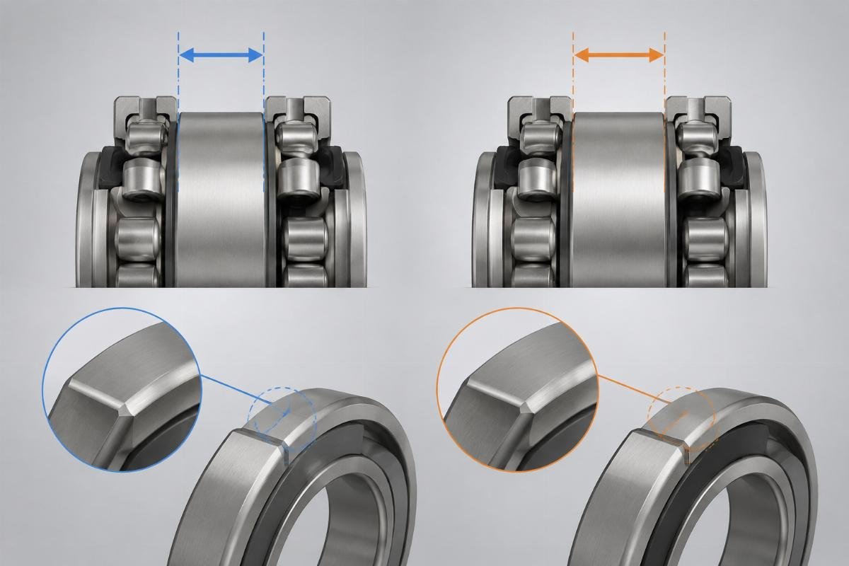 SKF YAR 208 vs Timken YAR 208 outer ring width and chamfer comparison diagram