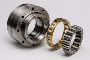 Stern tube spherical roller bearing assembly showing inner ring, cage, and rollers