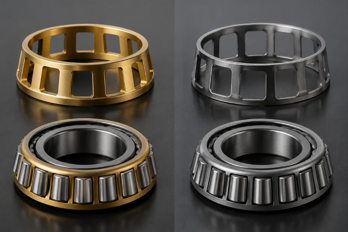 Tapered roller bearing cage material comparison between machined brass and stamped steel
