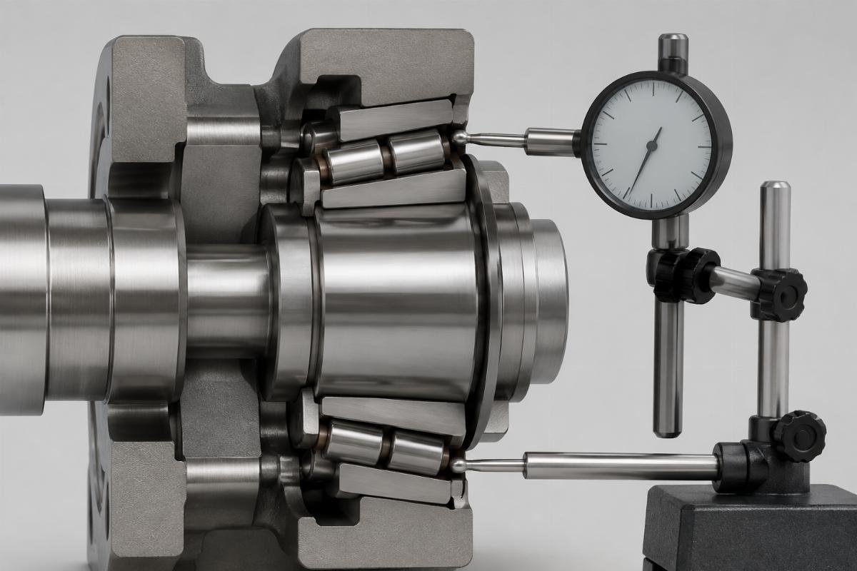 Tapered roller bearing cross-section showing internal clearance measurement points