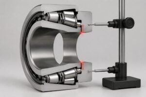 Tapered roller bearing cross-section showing internal clearance measurement points