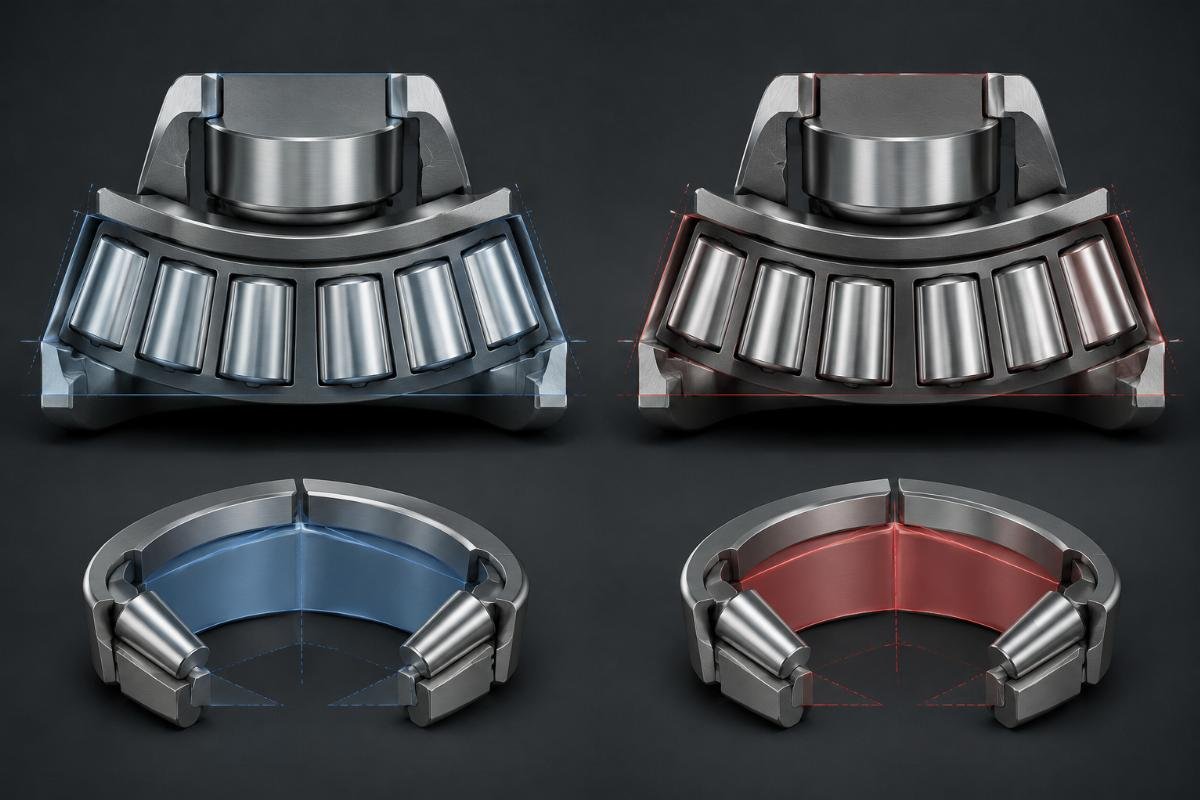 Tapered roller internal geometry comparison diagram