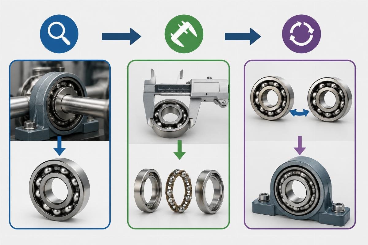 Three-step verification flowchart for deep groove ball bearing interchange