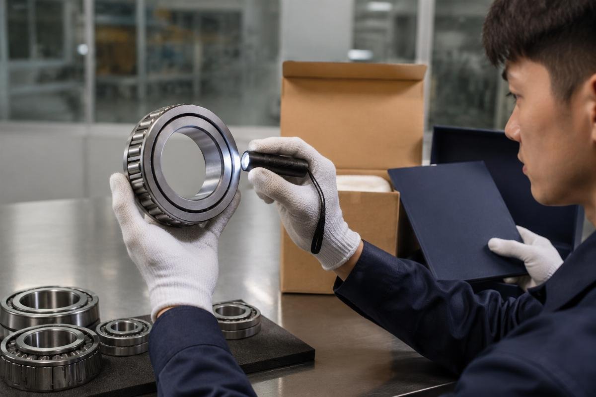Timken bearing authenticity verification showing origin stamping inspection and authorized channel documentation check