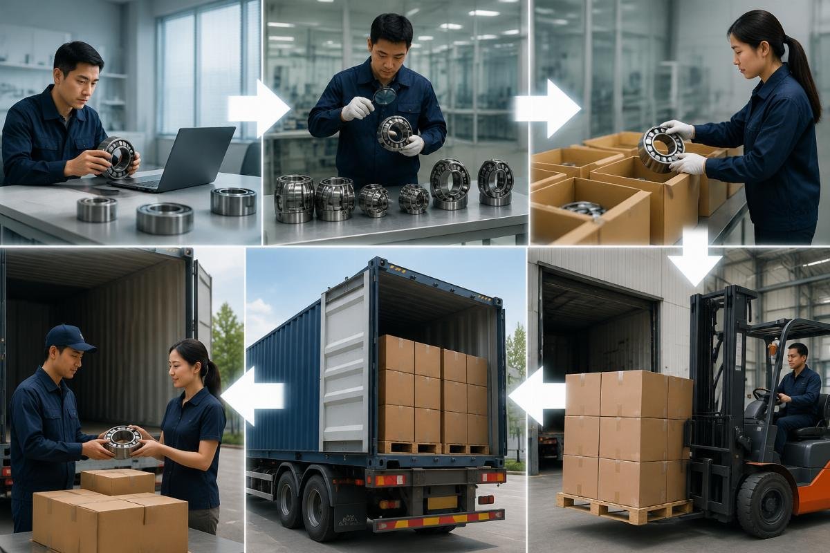 TIMKEN bearing bulk order verification workflow showing authentication steps from sourcing to delivery