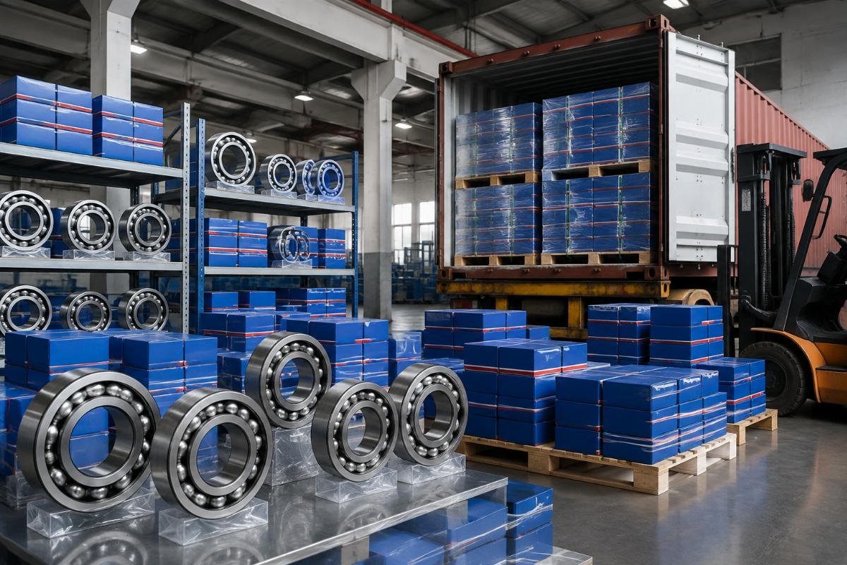 Warehouse inventory of genuine SKF deep groove ball bearings prepared for global shipment