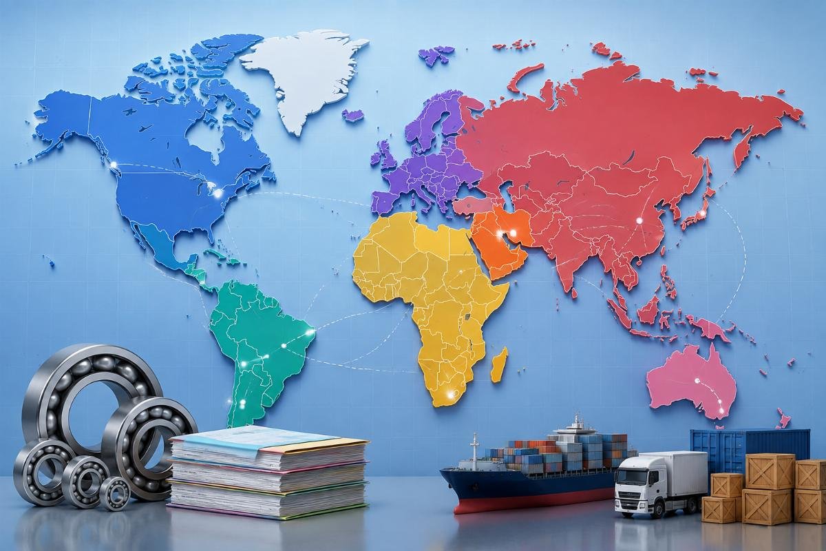 World map highlighting different origin documentation requirements by region for bearing imports